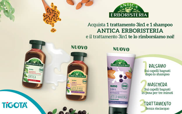 Cashback Antica Erboristeria hair care in Tigota’